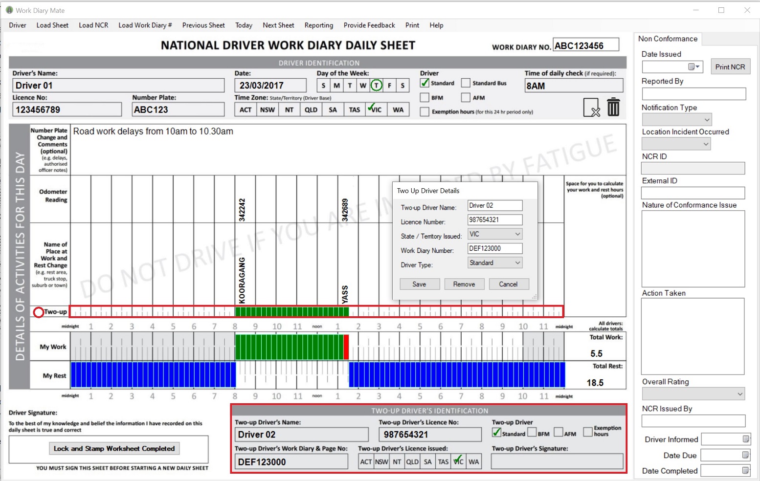 work diary mate back office